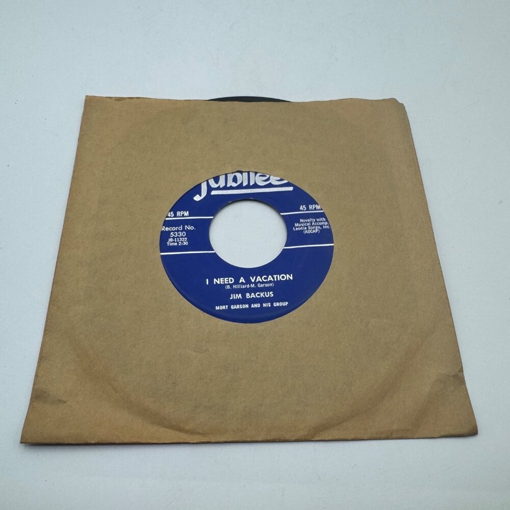 Vintage 45 RPM  Jim Backus I Need A Vacation and Delicious With Mort Garson